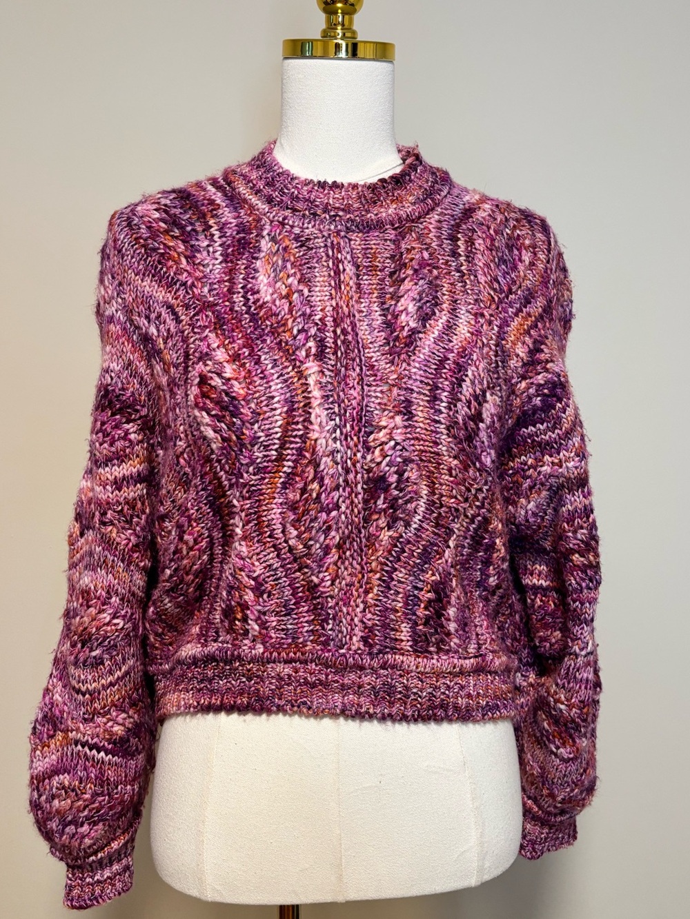 ba&sh Stimpo Rose Pink Purple Cable Knit Cropped Sweater XS Made in Italy